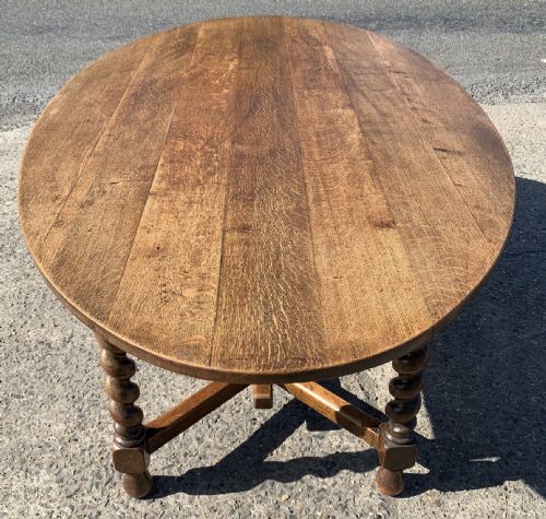 EDWARDIAN OVAL OAK TABLE WITH BARLEY TWIST LEGS AND Y STRETCHER - ADDITIONAL PHOTO 3
