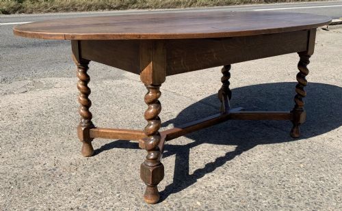 EDWARDIAN OVAL OAK TABLE WITH BARLEY TWIST LEGS AND Y STRETCHER - ADDITIONAL PHOTO 5