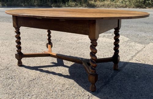 EDWARDIAN OVAL OAK TABLE WITH BARLEY TWIST LEGS AND Y STRETCHER - ADDITIONAL PHOTO 6