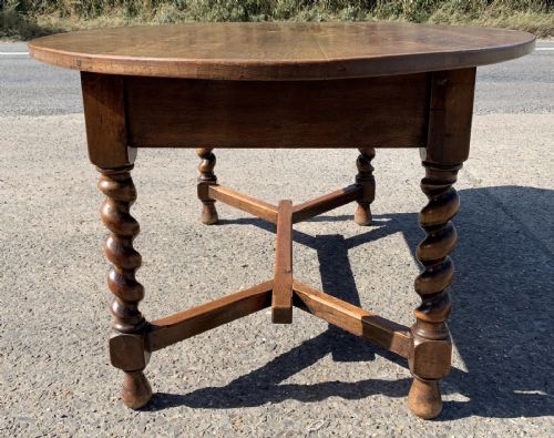 EDWARDIAN OVAL OAK TABLE WITH BARLEY TWIST LEGS AND Y STRETCHER - ADDITIONAL PHOTO 7