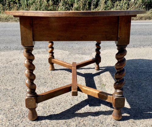EDWARDIAN OVAL OAK TABLE WITH BARLEY TWIST LEGS AND Y STRETCHER - ADDITIONAL PHOTO 8