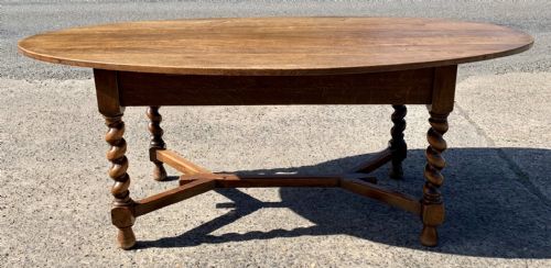 EDWARDIAN OVAL OAK TABLE WITH BARLEY TWIST LEGS AND Y STRETCHER - ADDITIONAL PHOTO 9