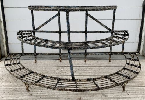victorian demi lune 3 tier plant stand with layers of old paint - CATEGORY: ANTIQUE MISCELLANEOUS - DATED VICTORIAN
