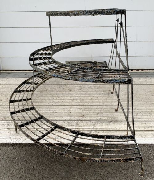 VICTORIAN DEMI LUNE 3 TIER PLANT STAND WITH LAYERS OF OLD PAINT - ADDITIONAL PHOTO 2