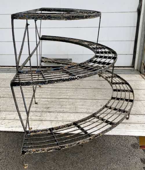 VICTORIAN DEMI LUNE 3 TIER PLANT STAND WITH LAYERS OF OLD PAINT - ADDITIONAL PHOTO 3