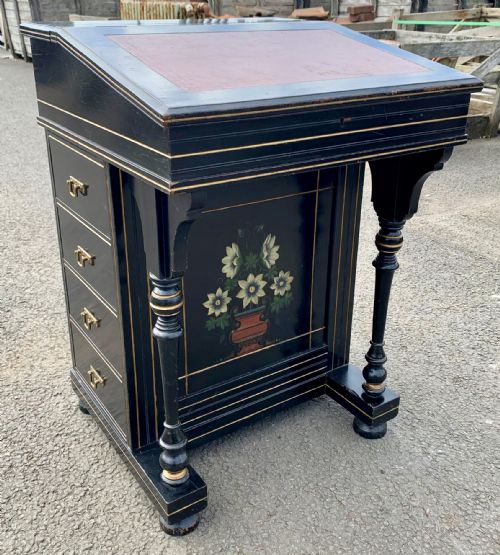 victorian ebonised aesthetic movement davenport with original faded leather to writing slope - CATEGORY: ANTIQUE DESKS - DATED VICTORIAN