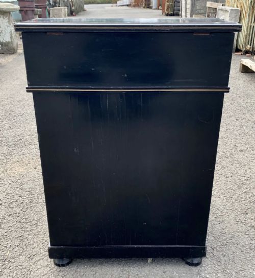 VICTORIAN EBONISED AESTHETIC MOVEMENT DAVENPORT WITH ORIGINAL FADED LEATHER TO WRITING SLOPE - ADDITIONAL PHOTO 10