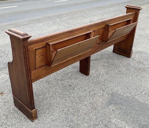 VICTORIAN PITCH PINE PEW WITH 2 BIBLE OR PRAYER BOOK BOXES TO THE BACK - ADDITIONAL PHOTO 5