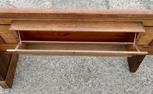 VICTORIAN PITCH PINE PEW WITH 2 BIBLE OR PRAYER BOOK BOXES TO THE BACK - ADDITIONAL PHOTO 6