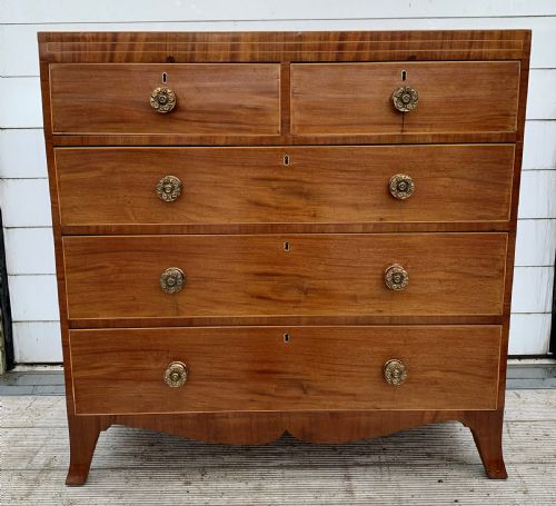 georgian mahogany chest of drawers with boxwood inlay original brass handles and bracket feet - CATEGORY: ANTIQUE CHEST OF DRAWERS - DATED GEORGIAN