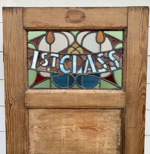 VICTORIAN PITCH PINE DOOR WITH ORIGINAL LEAD LIGHT PANEL 1ST CLASS - ADDITIONAL PHOTO 1