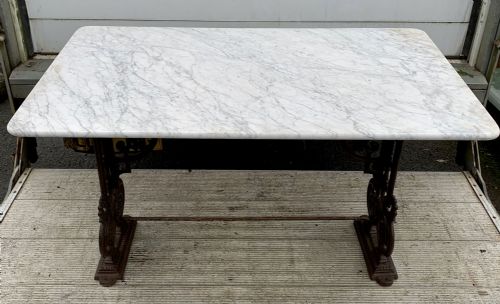 VICTORIAN CAST IRON TABLE WITH MARBLE TOP SOLD - ADDITIONAL PHOTO 1