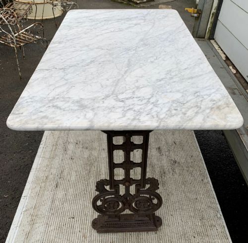VICTORIAN CAST IRON TABLE WITH MARBLE TOP SOLD - ADDITIONAL PHOTO 3