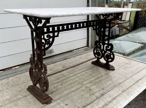 VICTORIAN CAST IRON TABLE WITH MARBLE TOP SOLD - ADDITIONAL PHOTO 4