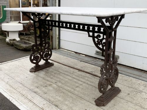 VICTORIAN CAST IRON TABLE WITH MARBLE TOP SOLD - ADDITIONAL PHOTO 5