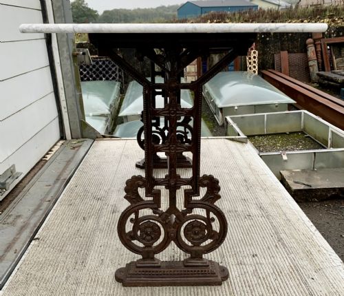 VICTORIAN CAST IRON TABLE WITH MARBLE TOP SOLD - ADDITIONAL PHOTO 6