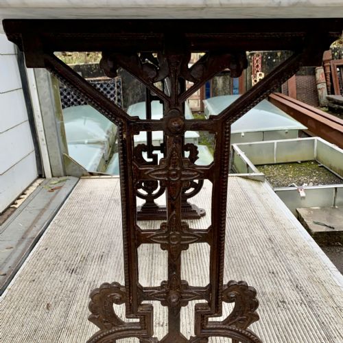 VICTORIAN CAST IRON TABLE WITH MARBLE TOP SOLD - ADDITIONAL PHOTO 7