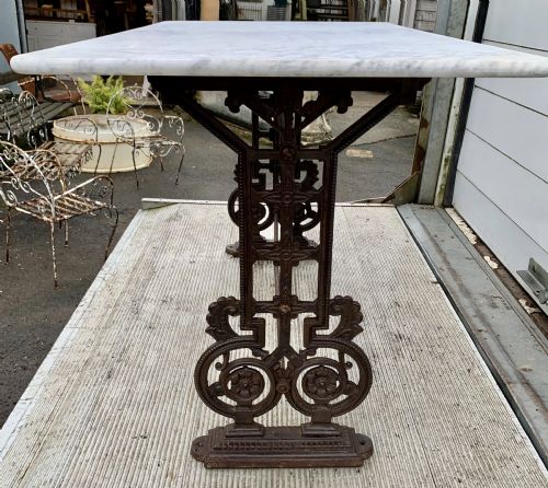 VICTORIAN CAST IRON TABLE WITH MARBLE TOP SOLD - ADDITIONAL PHOTO 9