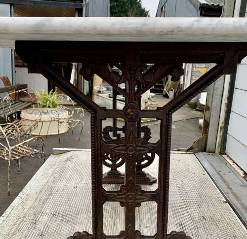 VICTORIAN CAST IRON TABLE WITH MARBLE TOP SOLD - ADDITIONAL PHOTO 10