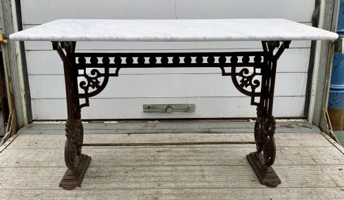 VICTORIAN CAST IRON TABLE WITH MARBLE TOP SOLD - ADDITIONAL PHOTO 14