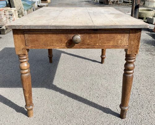 victorian pine scrub top table with single drawer to end and original stain finish to base - CATEGORY: ANTIQUE TABLES - DATED VICTORIAN