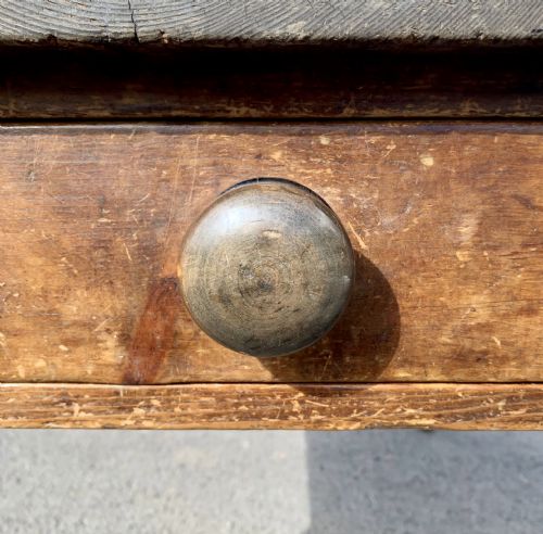 VICTORIAN PINE SCRUB TOP TABLE WITH SINGLE DRAWER TO END AND ORIGINAL STAIN FINISH TO BASE - ADDITIONAL PHOTO 3