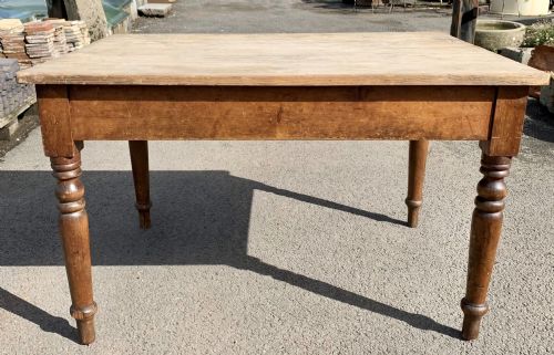 VICTORIAN PINE SCRUB TOP TABLE WITH SINGLE DRAWER TO END AND ORIGINAL STAIN FINISH TO BASE - ADDITIONAL PHOTO 5