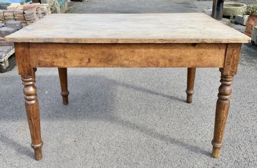 VICTORIAN PINE SCRUB TOP TABLE WITH SINGLE DRAWER TO END AND ORIGINAL STAIN FINISH TO BASE - ADDITIONAL PHOTO 6