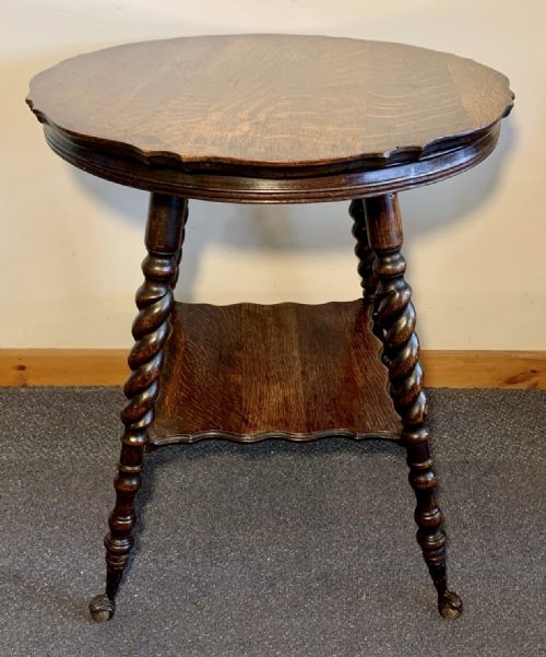 1920S OAK OCCASIONAL TABLE ON BARLEY TWIST LEGS WITH CAST IRON FEET IN THE FORM OF AN EAGLE HOLDING A GLASS BALL - ADDITIONAL PHOTO 1