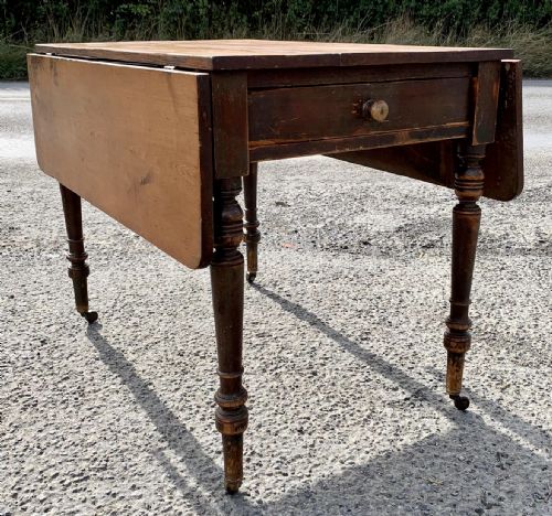 VICTORIAN PINE DROP FLAP TABLE WITH DRAWERS AT BOTH ENDS - ADDITIONAL PHOTO 1