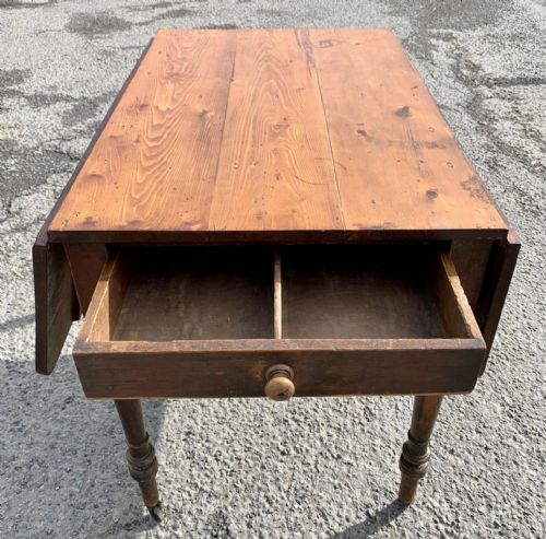 VICTORIAN PINE DROP FLAP TABLE WITH DRAWERS AT BOTH ENDS - ADDITIONAL PHOTO 2