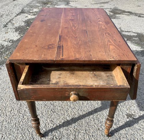 VICTORIAN PINE DROP FLAP TABLE WITH DRAWERS AT BOTH ENDS - ADDITIONAL PHOTO 3