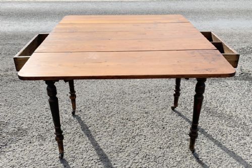 VICTORIAN PINE DROP FLAP TABLE WITH DRAWERS AT BOTH ENDS - ADDITIONAL PHOTO 6