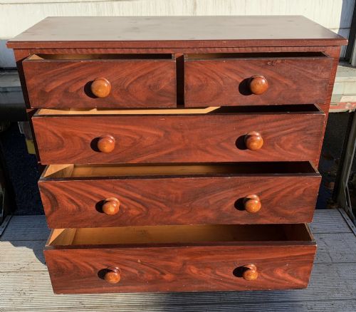 VICTORIAN PINE CHEST OF DRAWERS WITH ORIGINAL TURNED KNOBS AND FEET - ADDITIONAL PHOTO 3