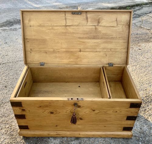 VICTORIAN PINE BLANKET BOX WITH LIFT OUT SLIDE AND A CANDLE BOX - ADDITIONAL PHOTO 1