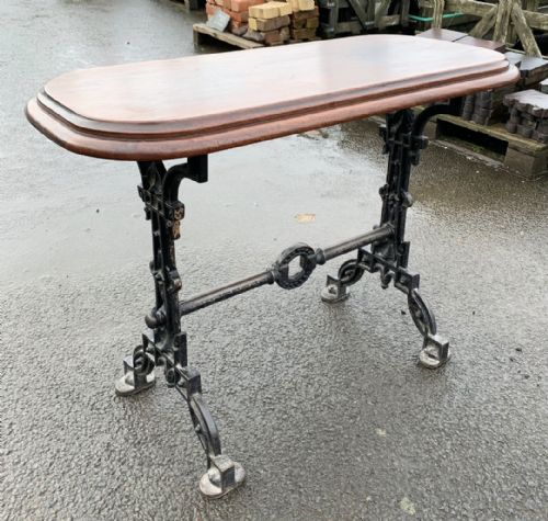victorian cast iron pub table with original mahogany top - CATEGORY: ANTIQUE TABLES - DATED VICTORIAN