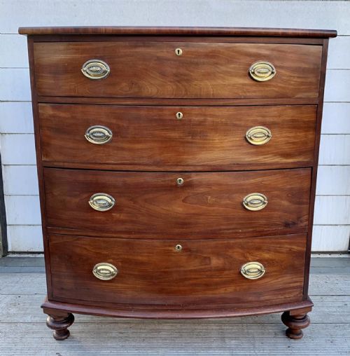 circa 1850 mahogany bow front chest of drawers - CATEGORY: ANTIQUE CHEST OF DRAWERS - DATED 1850