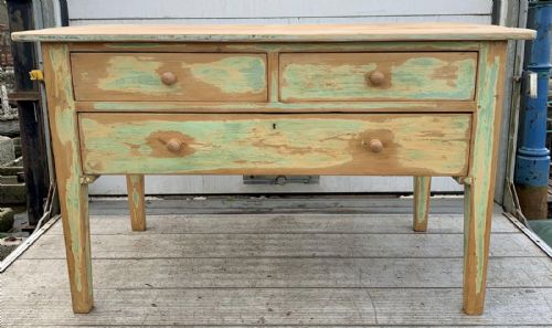 late victorian pine bakers table kitchen island with layers of old paint - CATEGORY: ANTIQUE SIDEBOARDS - DATED VICTORIAN