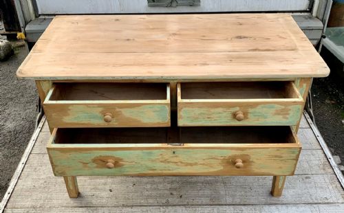 LATE VICTORIAN PINE BAKERS TABLE KITCHEN ISLAND WITH LAYERS OF OLD PAINT - ADDITIONAL PHOTO 3