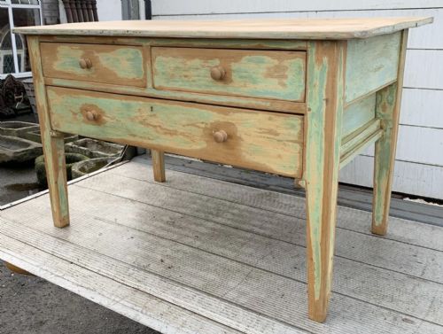 LATE VICTORIAN PINE BAKERS TABLE KITCHEN ISLAND WITH LAYERS OF OLD PAINT - ADDITIONAL PHOTO 6