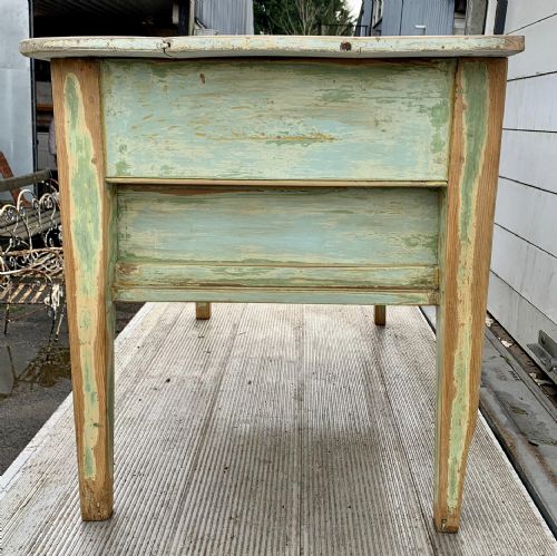 LATE VICTORIAN PINE BAKERS TABLE KITCHEN ISLAND WITH LAYERS OF OLD PAINT - ADDITIONAL PHOTO 9