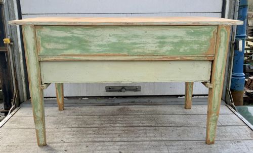 LATE VICTORIAN PINE BAKERS TABLE KITCHEN ISLAND WITH LAYERS OF OLD PAINT - ADDITIONAL PHOTO 10
