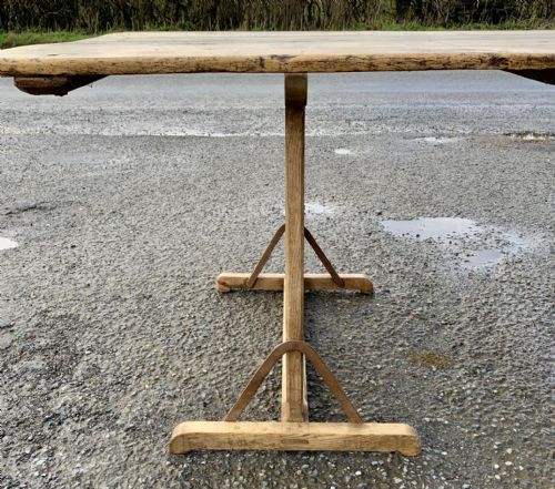 19TH CENTURY FRENCH TRESTLE TABLE WITH 3 PLANK FRUITWOOD TOP AND OAK TRESTLES - ADDITIONAL PHOTO 5