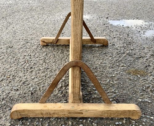 19TH CENTURY FRENCH TRESTLE TABLE WITH 3 PLANK FRUITWOOD TOP AND OAK TRESTLES - ADDITIONAL PHOTO 6