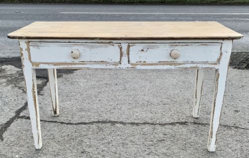 victorian pine serving or side table with 2 drawers - CATEGORY: ANTIQUE TABLES - DATED VICTORIAN