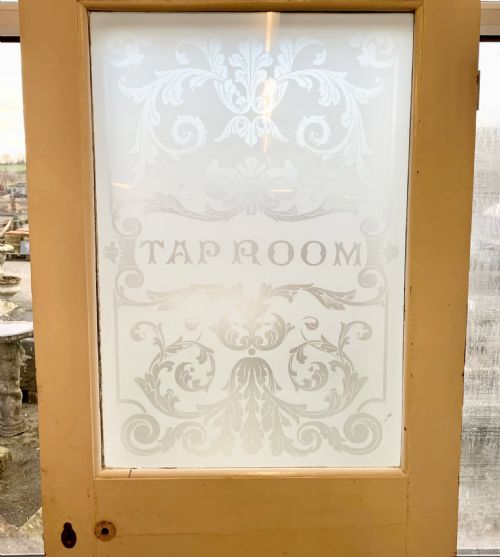 CIRCA 1900 PINE DOOR WITH ACID ETCHED GLASS PANEL TAP ROOM - ADDITIONAL PHOTO 1