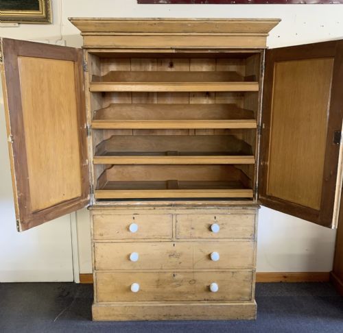 VICTORIAN PAINTED PINE LINEN PRESS WITH ORIGINAL PAINT - ADDITIONAL PHOTO 1