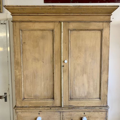 VICTORIAN PAINTED PINE LINEN PRESS WITH ORIGINAL PAINT - ADDITIONAL PHOTO 2