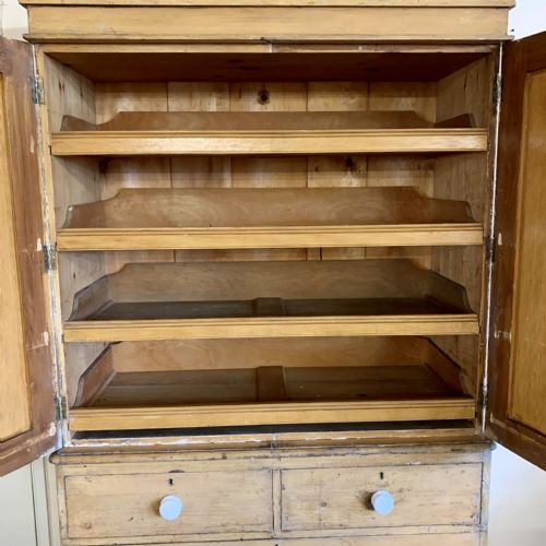 VICTORIAN PAINTED PINE LINEN PRESS WITH ORIGINAL PAINT - ADDITIONAL PHOTO 3