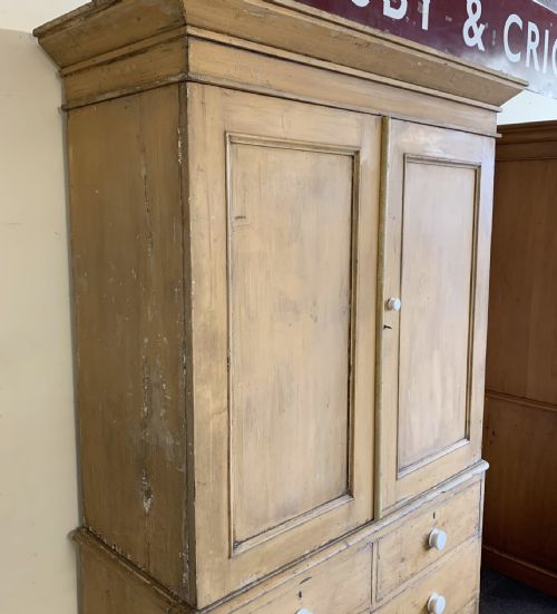VICTORIAN PAINTED PINE LINEN PRESS WITH ORIGINAL PAINT - ADDITIONAL PHOTO 6